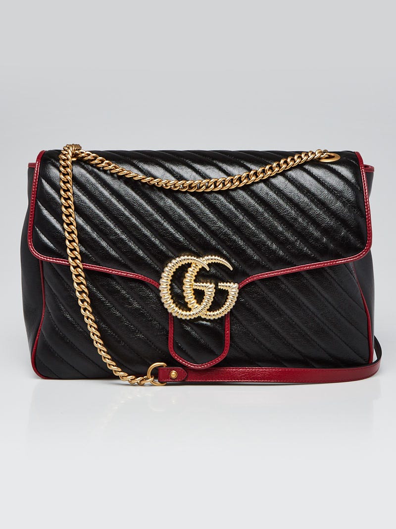 Gucci Black Shiny Quilted Marmont Large Shoulder Bag Yoogi s Closet