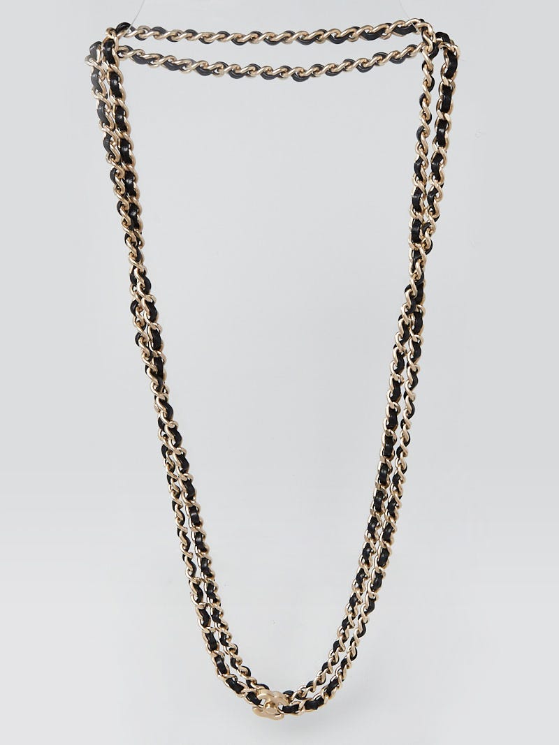 Chanel Black/Gold Leather and Chain Entwined Long Necklace