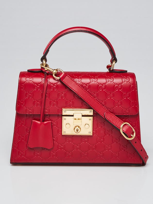 Gucci Red Guccissima Leather Signature Padlock Small Top Handle Bag