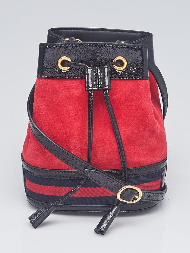 Gucci Red Suede Ophidia Mini Bucket Bag