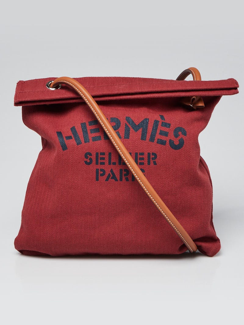 Hermes Red Herringbone Canvas and Swift Leather Aline Grooming Bag 