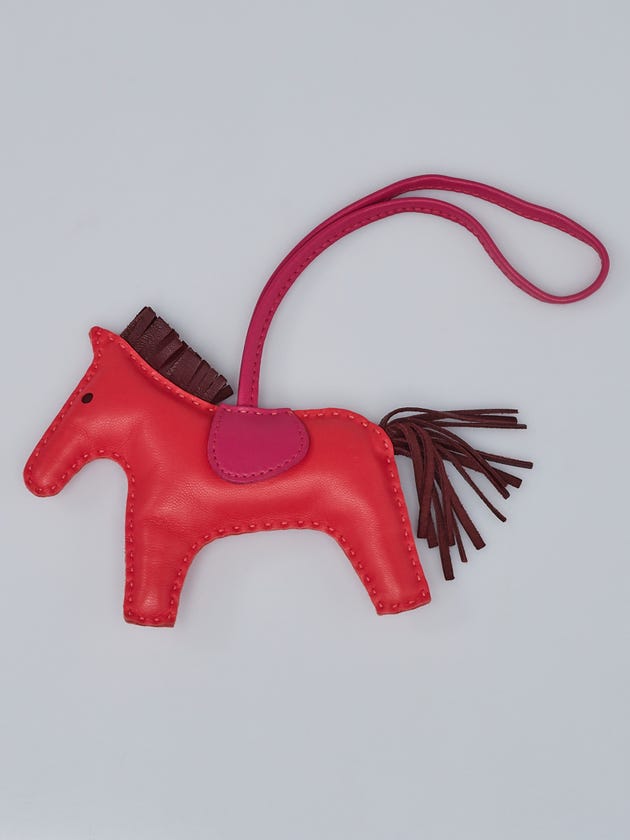Hermes Rose Jaipur/Rose Shocking/Rouge H Milo Lambskin Leather GriGri Rodeo Horse MM Bag Charm