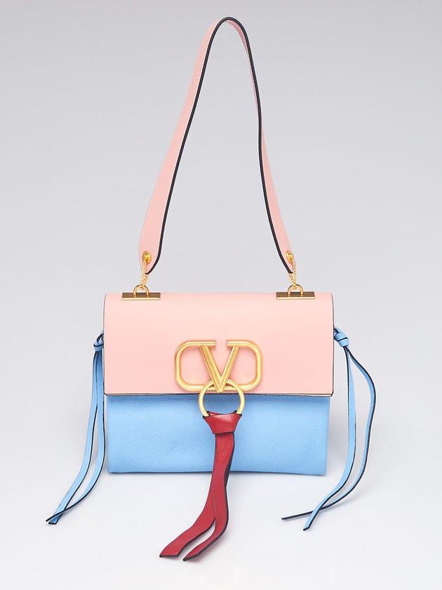 Valentino Pink/Blue Calfskin Leather VRING Small Shoulder Bag