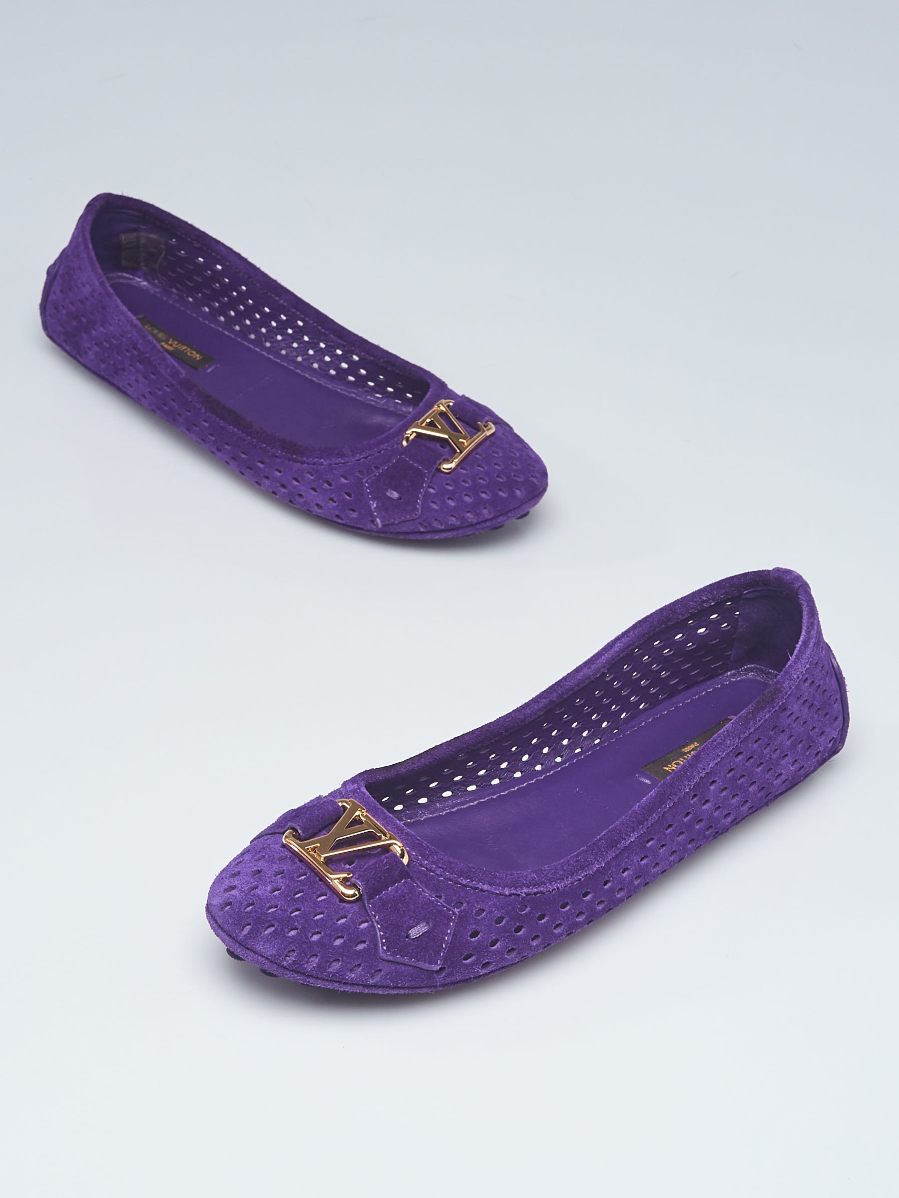 Louis Vuitton Violet Perforated Suede Oxford Ballet Flats Size 4.5