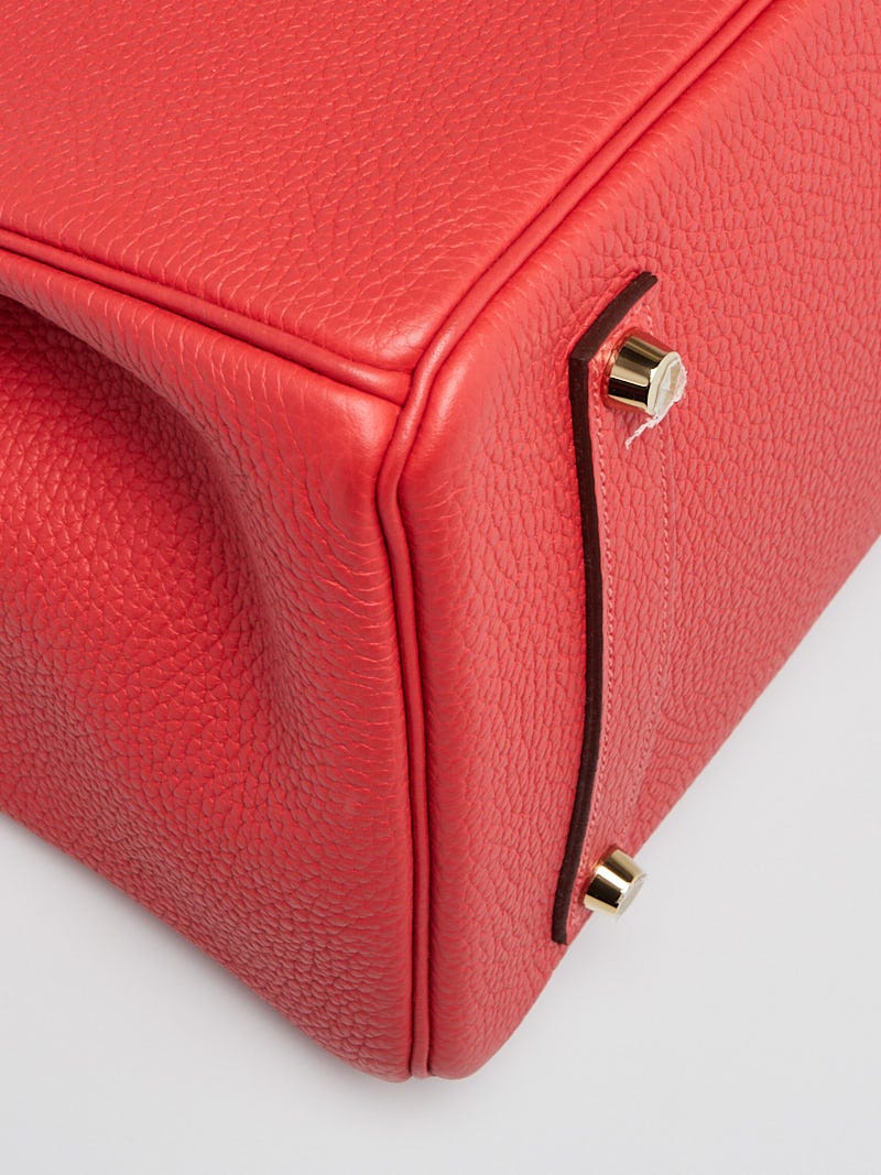 Hermes 35cm Rouge Pivoine Clemence Leather Gold Plated Birkin Bag