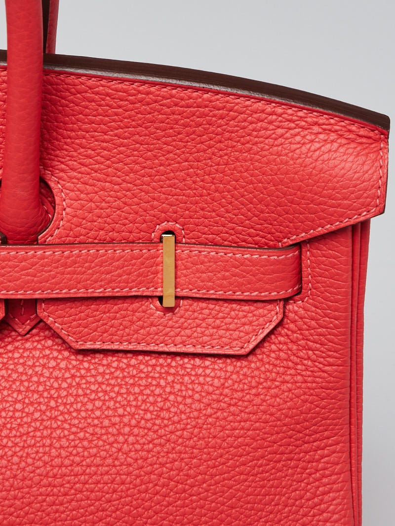 Hermes 35cm Rouge Pivoine Clemence Leather Gold Plated Birkin Bag - Yoogi's  Closet