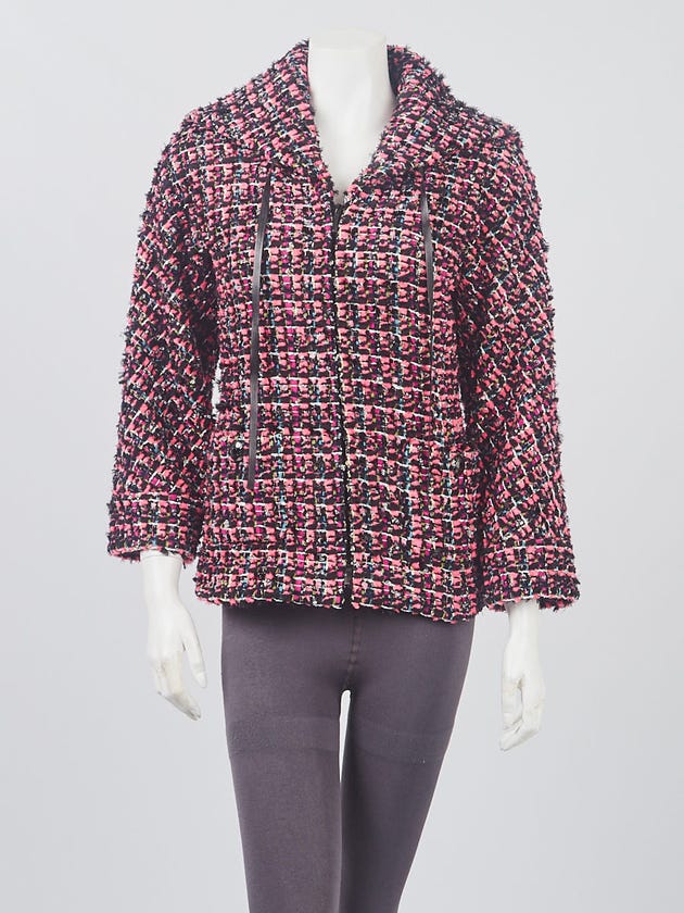 Chanel Bright Pink Multicolor Tweed Zip Jacket Size 2/34