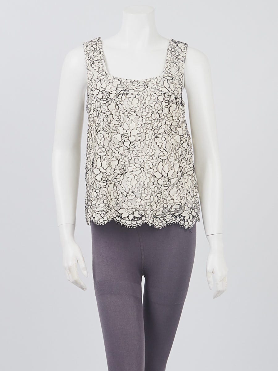 Chanel Black/White Cotton Blend Lace Sleeveless Top Size 2/36 - Yoogi's  Closet