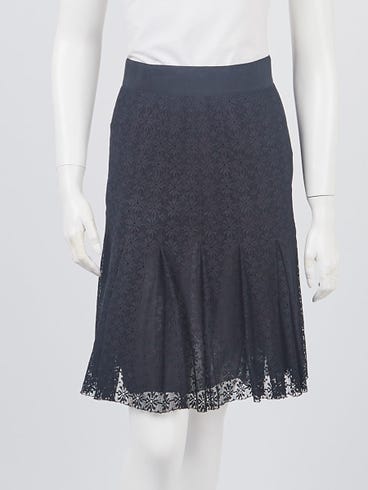 Chanel Black Cotton Blend Lace Pleated Skirt Size 2/36