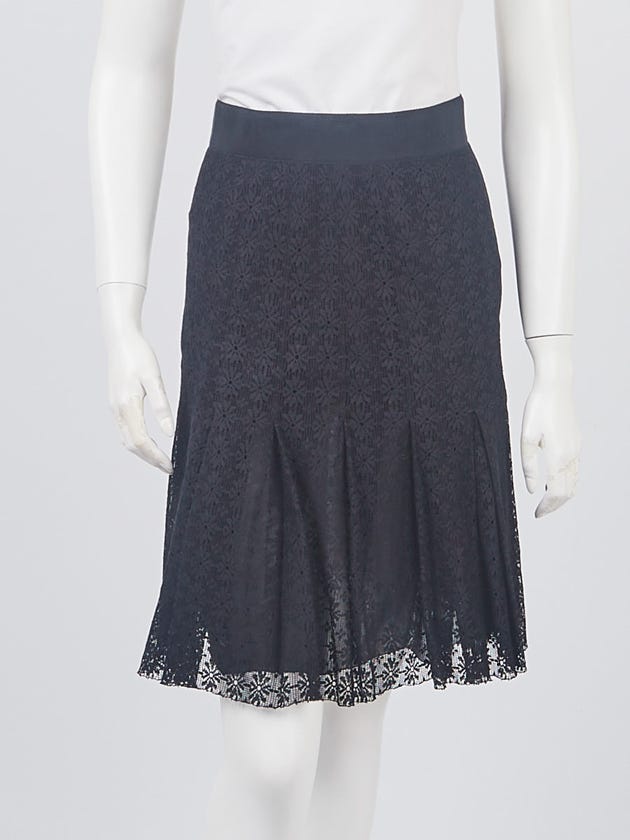 Chanel Black Cotton Blend Lace Pleated Skirt Size 2/36 