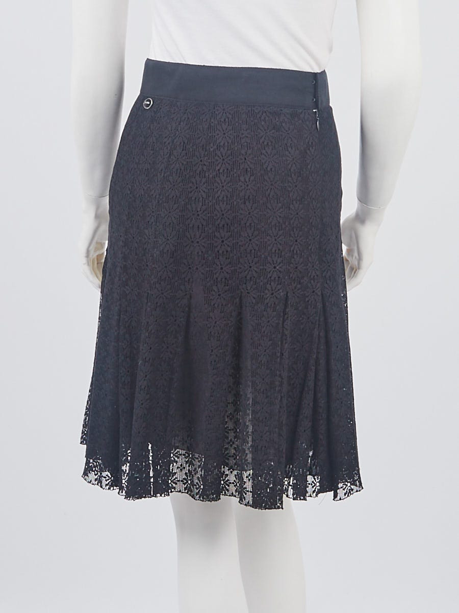 Chanel Black Cotton Blend Lace Pleated Skirt Size 2/36 