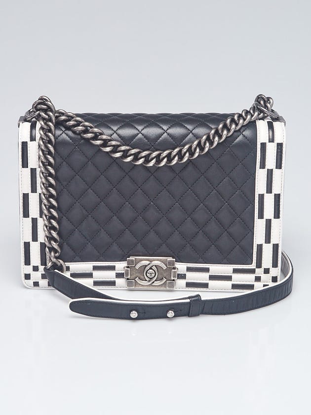 Chanel Black/White Quilted Lambskin Leather New Medium Boy Bag