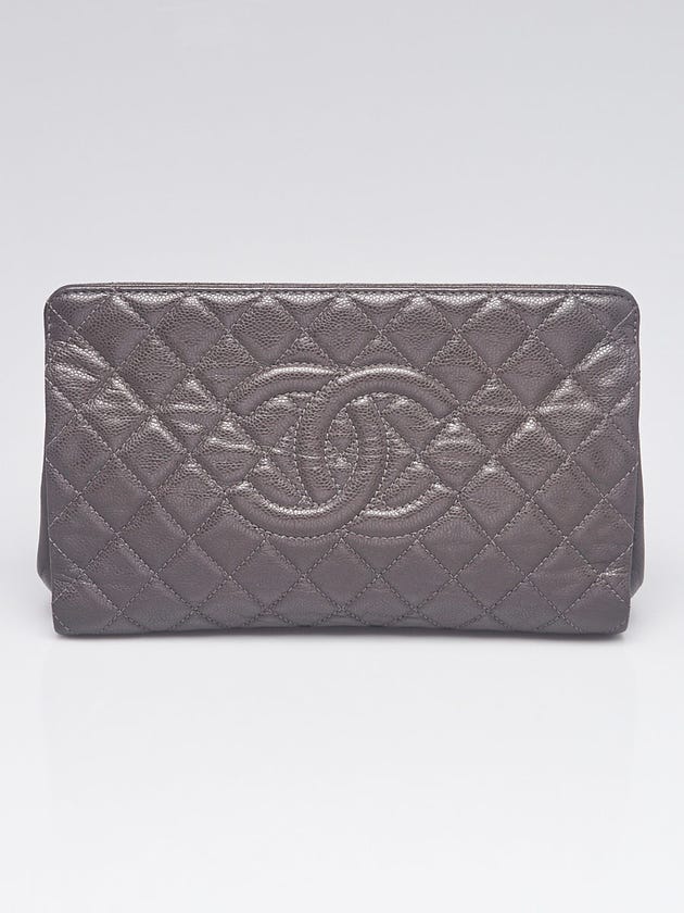 Chanel Grey Quilted Caviar Leather Frame Top Clutch Bag