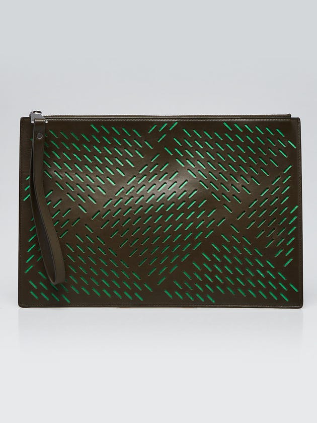 Bottega Veneta Green Perforated Leather Pouch Clutch Bag