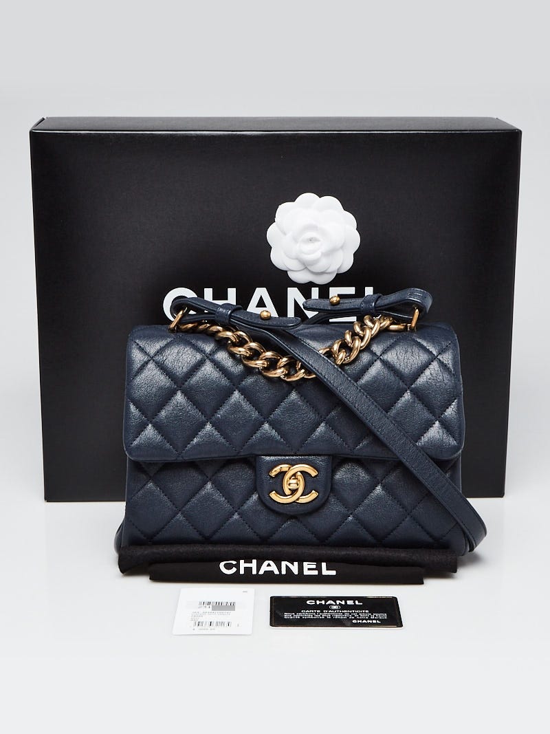 CHANEL Medium Flap Bag in Blue Multicolor Tweed and Matte Gold