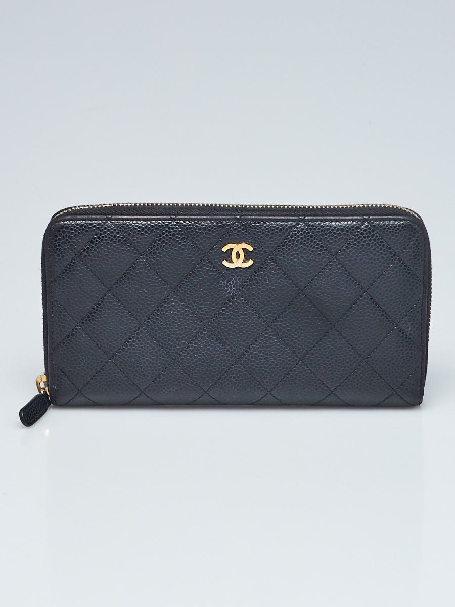 Chanel Black Caviar Quilted Leather L Gusset Zip Wallet - Yoogi's