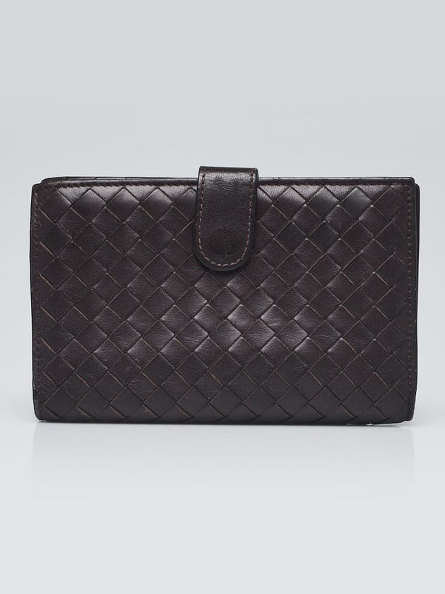 Bottega Veneta Brown Intrecciato Woven Nappa Leather French Flap Wallet 