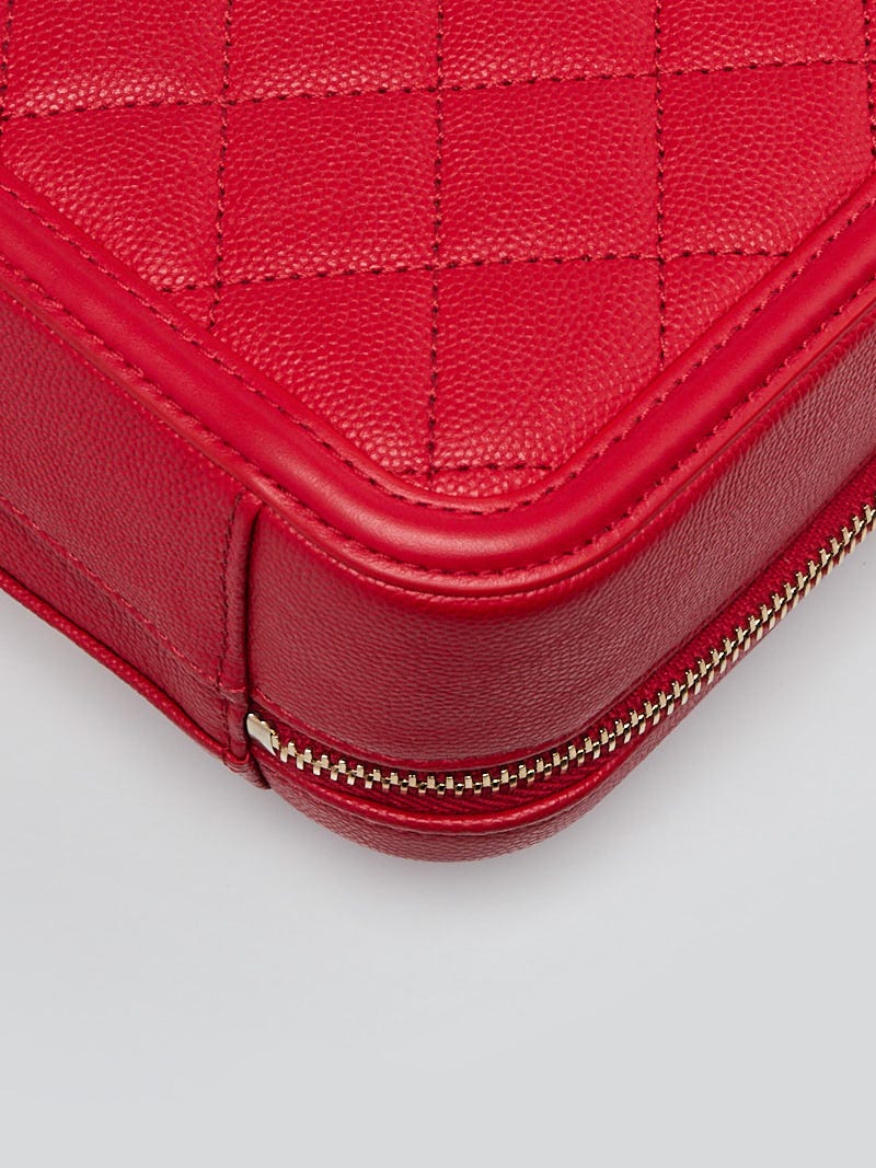 Chanel Red Quilted Caviar Leather Filigree Vanity Case Bag - Yoogi's Closet