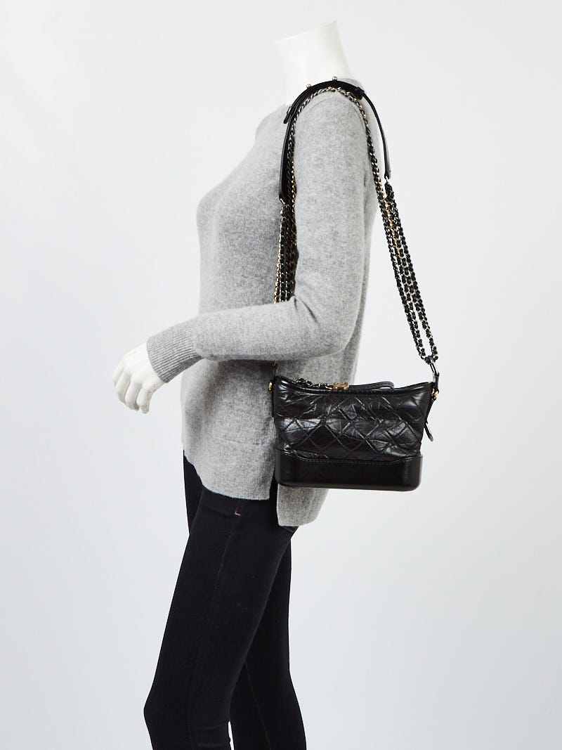 Chanel Gabrielle So Black small hobo bag in black chevron quilted calfskin.