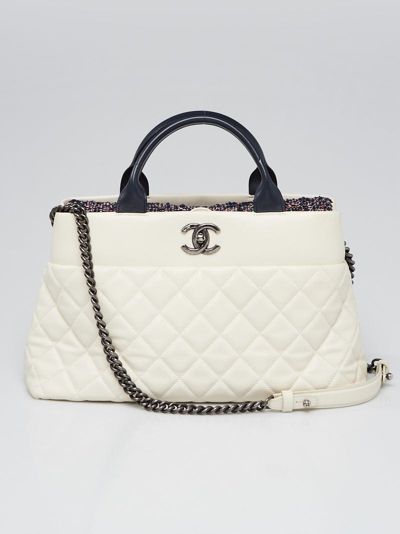 Chanel White Quilted Leather and Tweed Portobello Two-Way Tote Bag