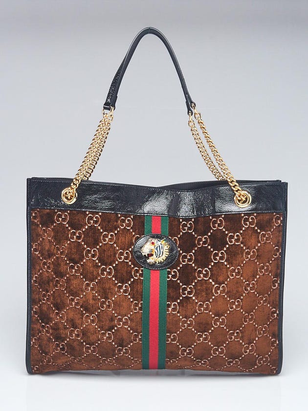Gucci Brown GG Velvet Large Linea Rajah Tote Bag