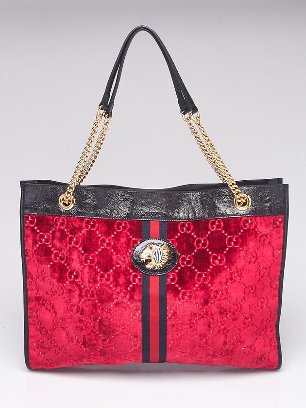Gucci Burgundy GG Velvet Large Linea Rajah Tote Bag