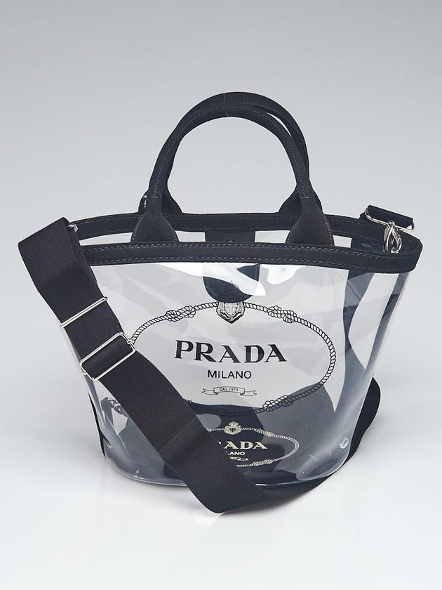Prada Black Canvas/PVC Plastic Logo Tote Bag 1BG187