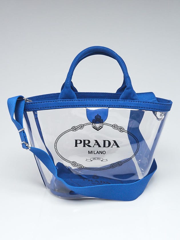 Prada Cobalto Canvas/PVC Plastic Logo Tote Bag 1BG187