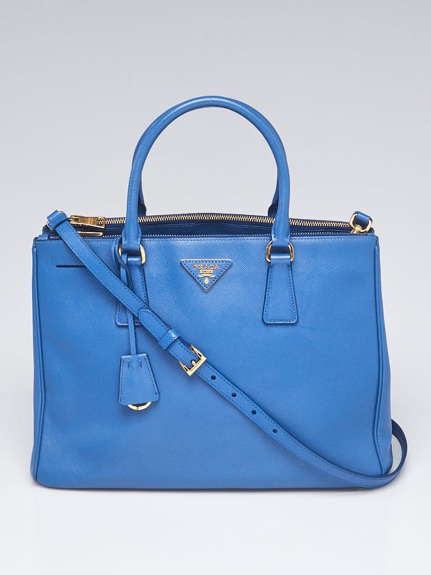 Prada Azzurro Saffiano Lux Leather Medium Double Zip Tote Bag BN2274