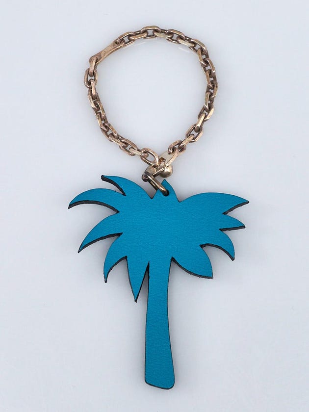 Hermes Blue Izmir Box Leather Palm Tree Key Chain