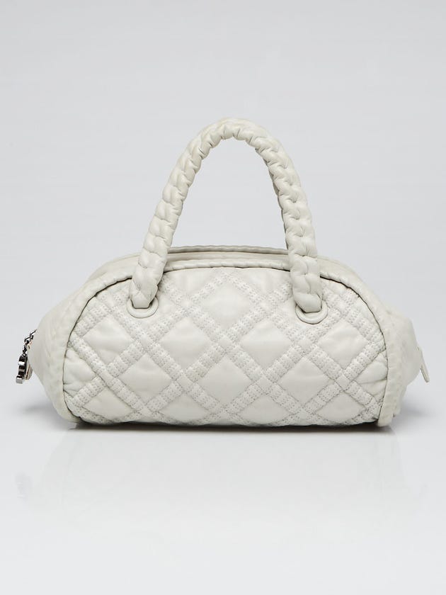 Chanel White Quilted Lambskin Leather Hidden Chain Bowler Bag
