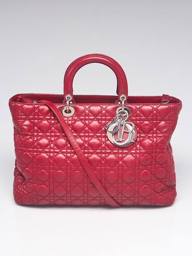Christian Dior Red Cannage Quilted Lambskin Leather Extra Large Lady Dior Bag