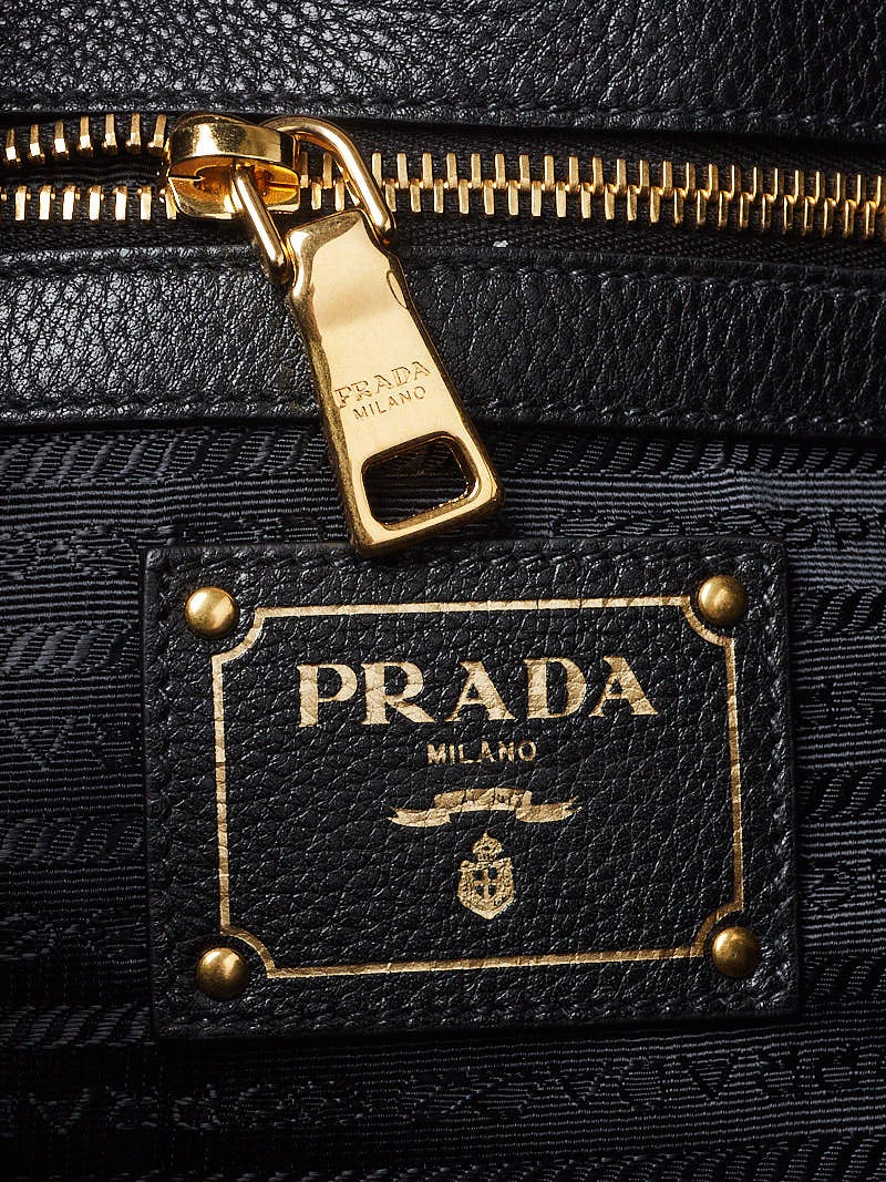 Prada Hobo Shoulder Bag Embossed Logo Vitello Phenix Black Leather 1BC051  New