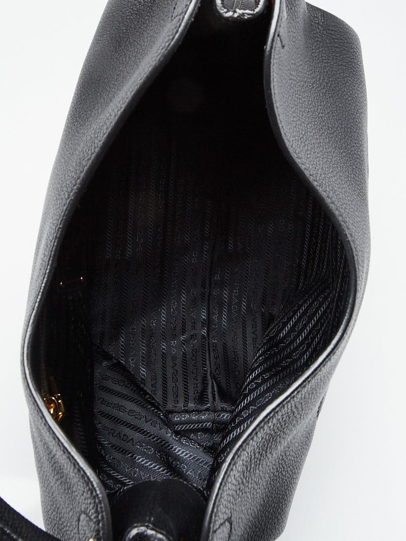 New Prada Vitello Phenix Black Leather Embossed Logo Hobo Tote Bag 1BC051 