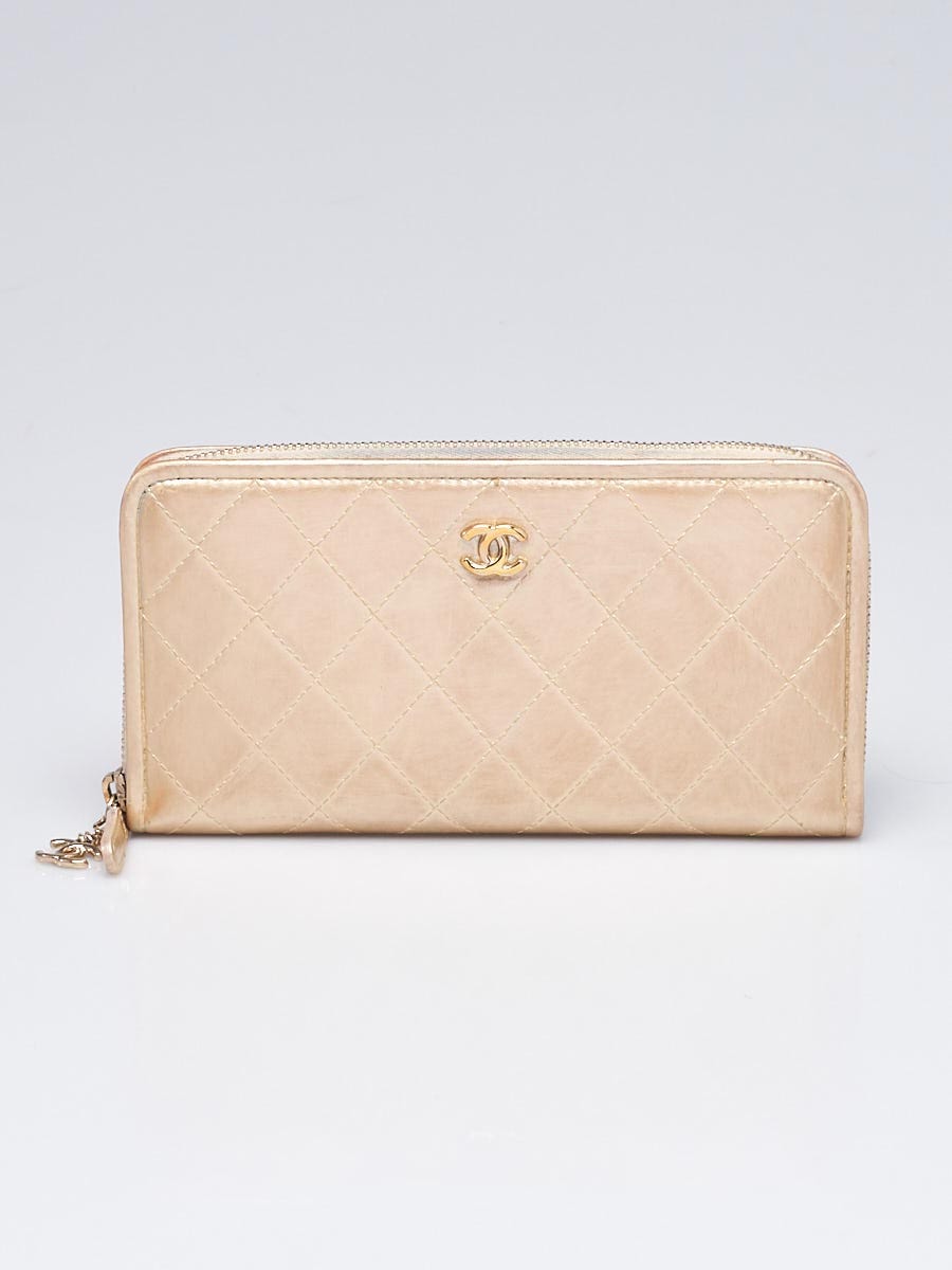 Chanel Gold Quilted Leather L Gusset Zip Wallet - Yoogi's Closet