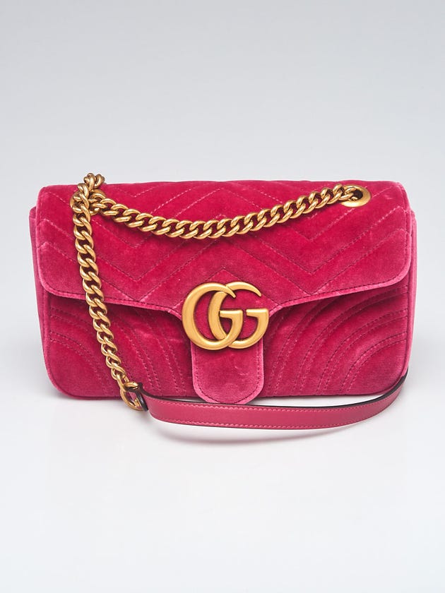 Gucci Pink Quilted Velvet Medium Marmont Shoulder Bag