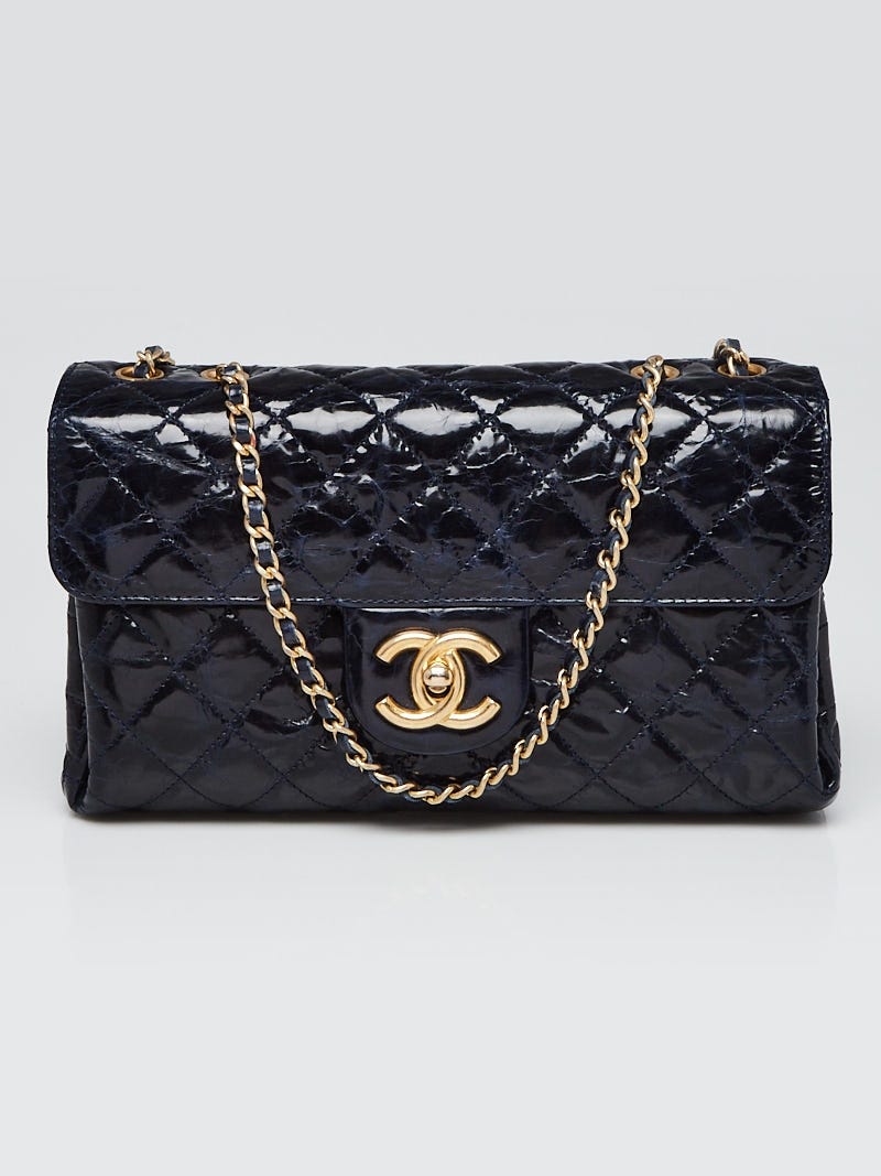 Chanel Navy Blue Glazed Quilted Leather 3 Accordion Flap Bag