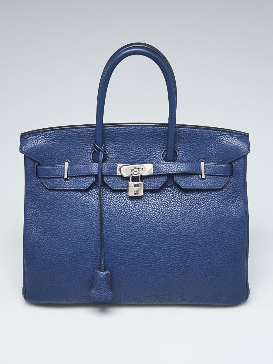 Hermes 35cm Bi-Color Blue Obscur/Saphir Clemence Leather Palladium Plated Birkin  Bag - Yoogi's Closet