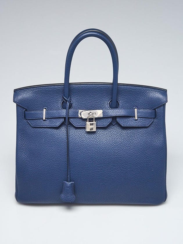 Hermes 35cm Bleu Saphir Clemence Leather Palladium Plated Birkin Bag