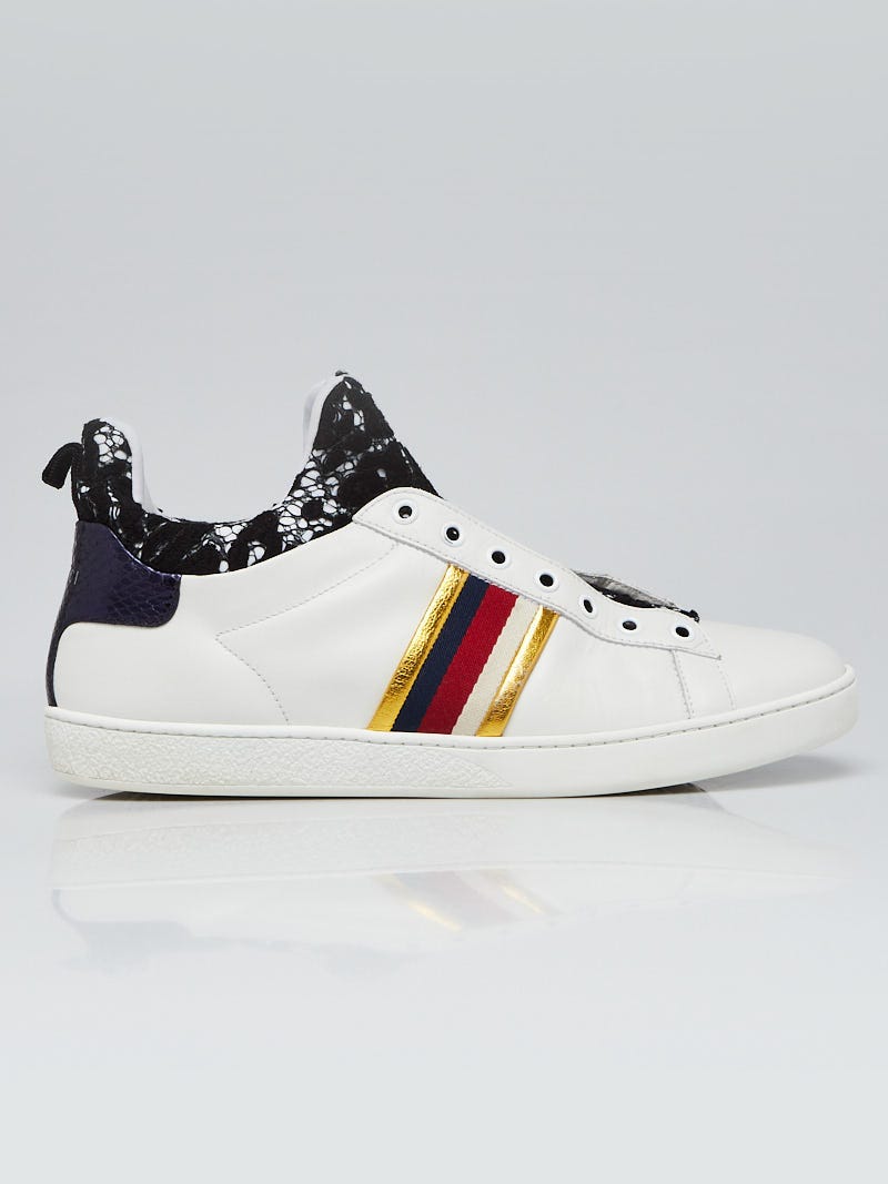 Gucci White Leather Vintage Web Lace New Ace Slip-On