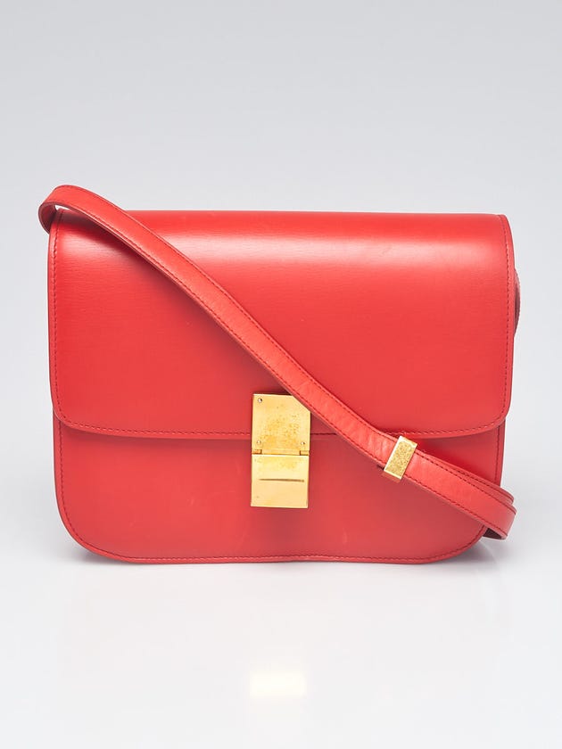 Celine Red Smooth Calfskin Leather Medium Box Bag