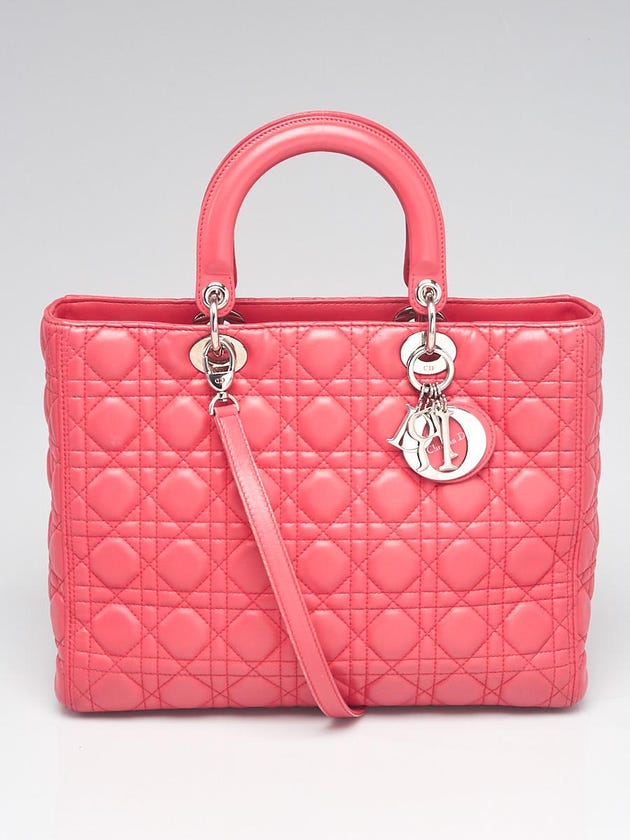Christian Dior Bright Pink Cannage Quilted Lambskin Leather Large Lady Dior Bag