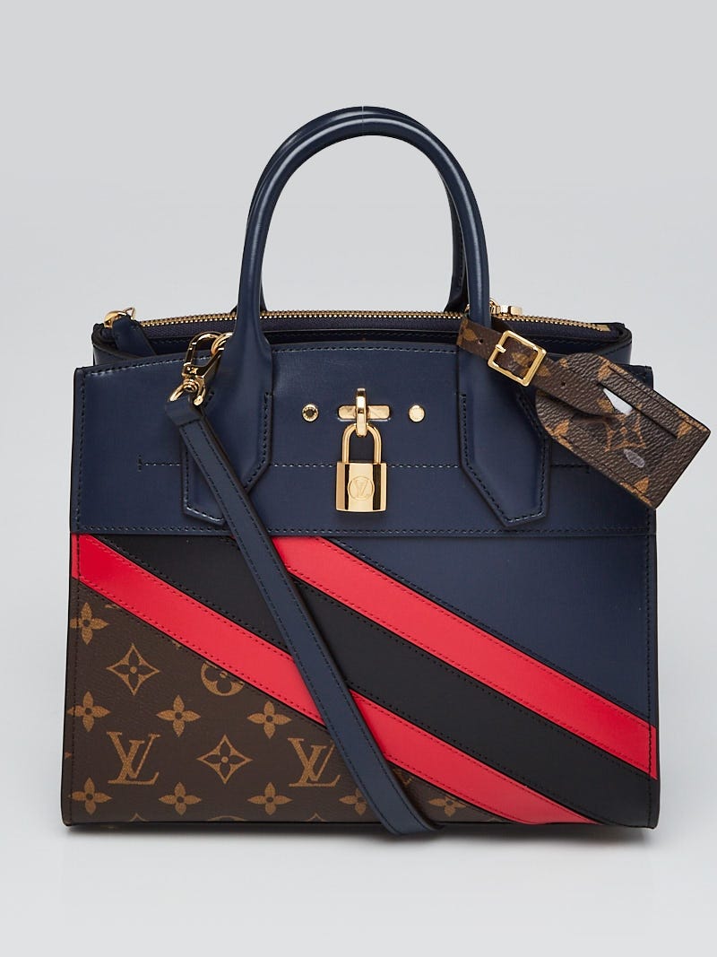 Louis Vuitton Blue Leather/Monogram Striped City Steamer PM Bag