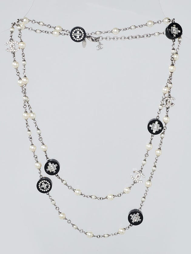 Chanel Black Resin and Faux Pearl CC Long Necklace
