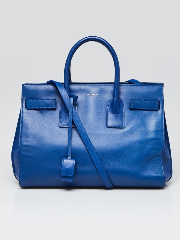 Yves Saint Laurent Blue Leather Small Sac de Jour Tote Bag