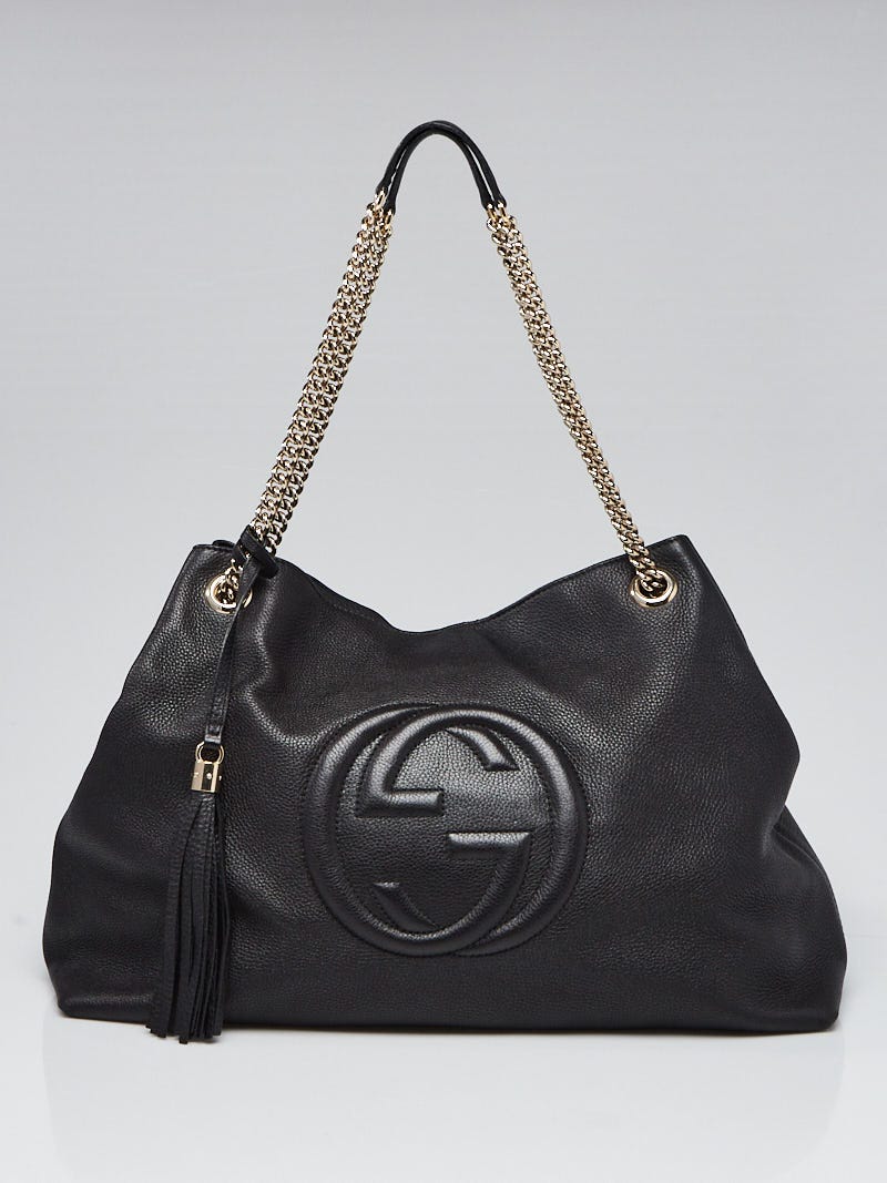 Gucci Black Pebbled Leather Soho Large Chain Tote Bag - Yoogi's Closet