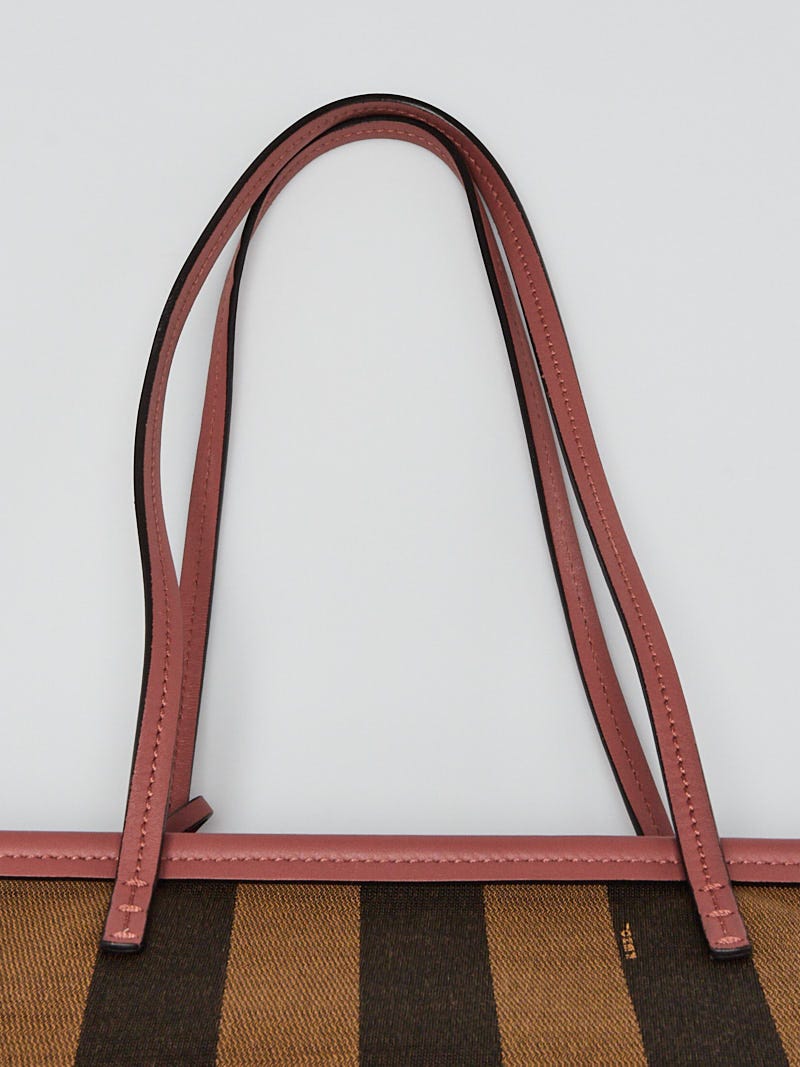 Fendi Pink Leather Pequin Stripe Canvas Roll Tote Bag 8BH185