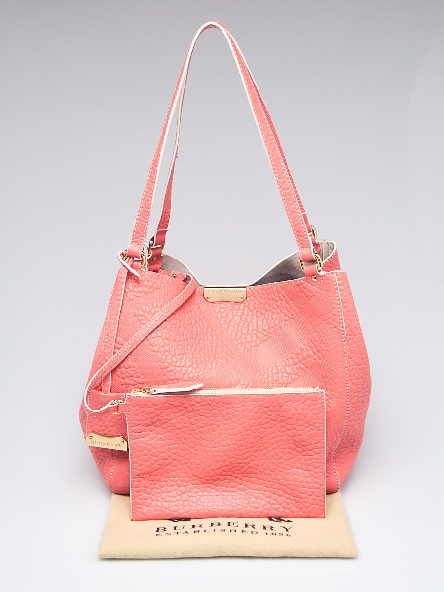 Burberry Pink Embossed Check Leather Small Canterbury Tote Bag - Yoogi's  Closet