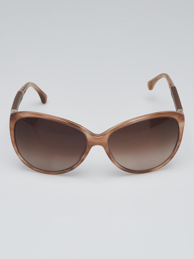 CHANEL Authentic Quilted Beige Leather-Arm Sunglasses with Tortoiseshell Lenses Chanel Beige Tortoise Print Frame and Leather Quilted Arm  main image 2