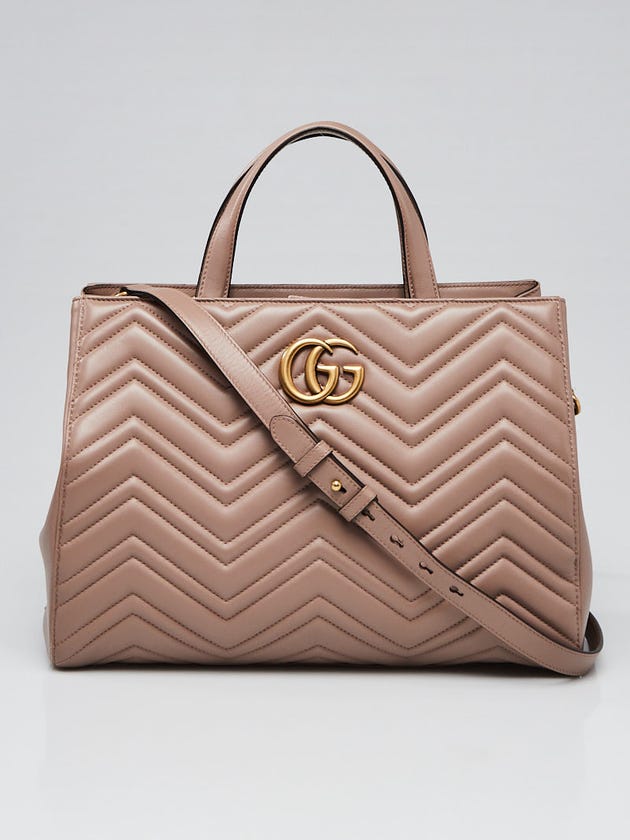 Gucci Beige Quilted Leather Marmont Medium Top Handle Tote Bag
